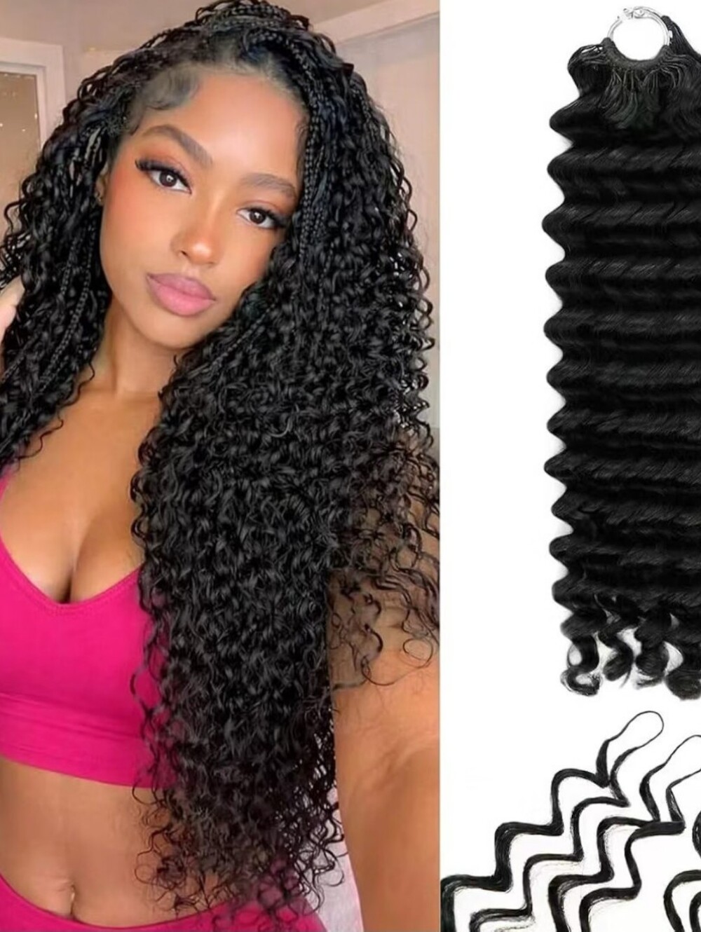Deep Wave Feather Crochet Hair 50 Strands Pre Separated Invisible Knotless 12"